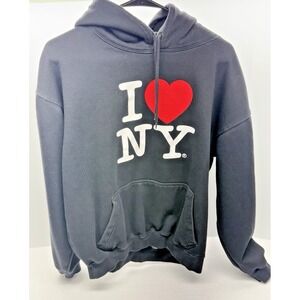 I Love NY Hoodie Mens XL Black Pullover New York Graphic Sweatshirt